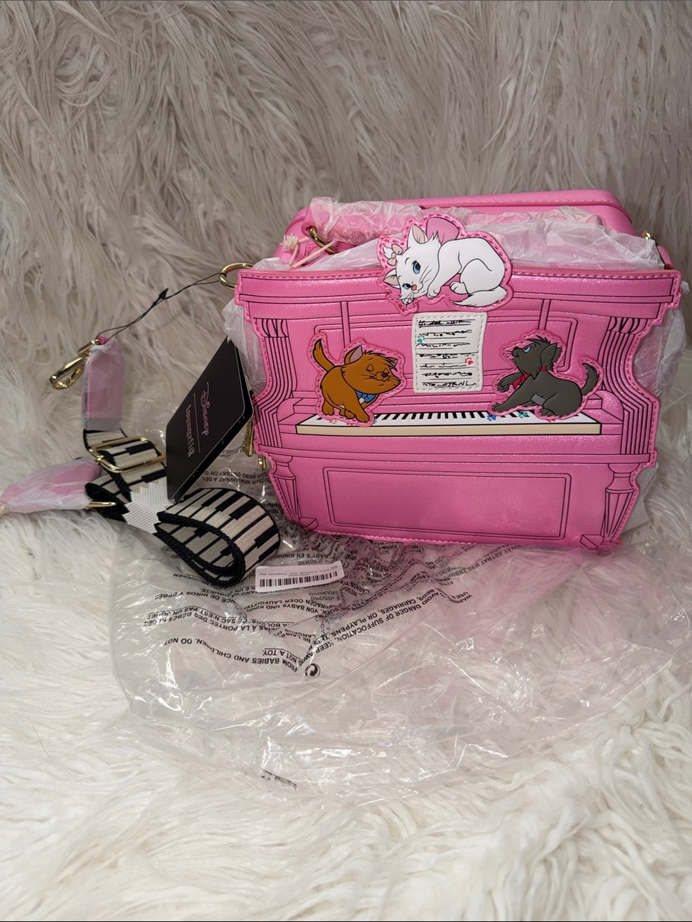 Loungefly Disney The Aristocats Figural Piano Pink Glitter Crossbody Handbag NEW